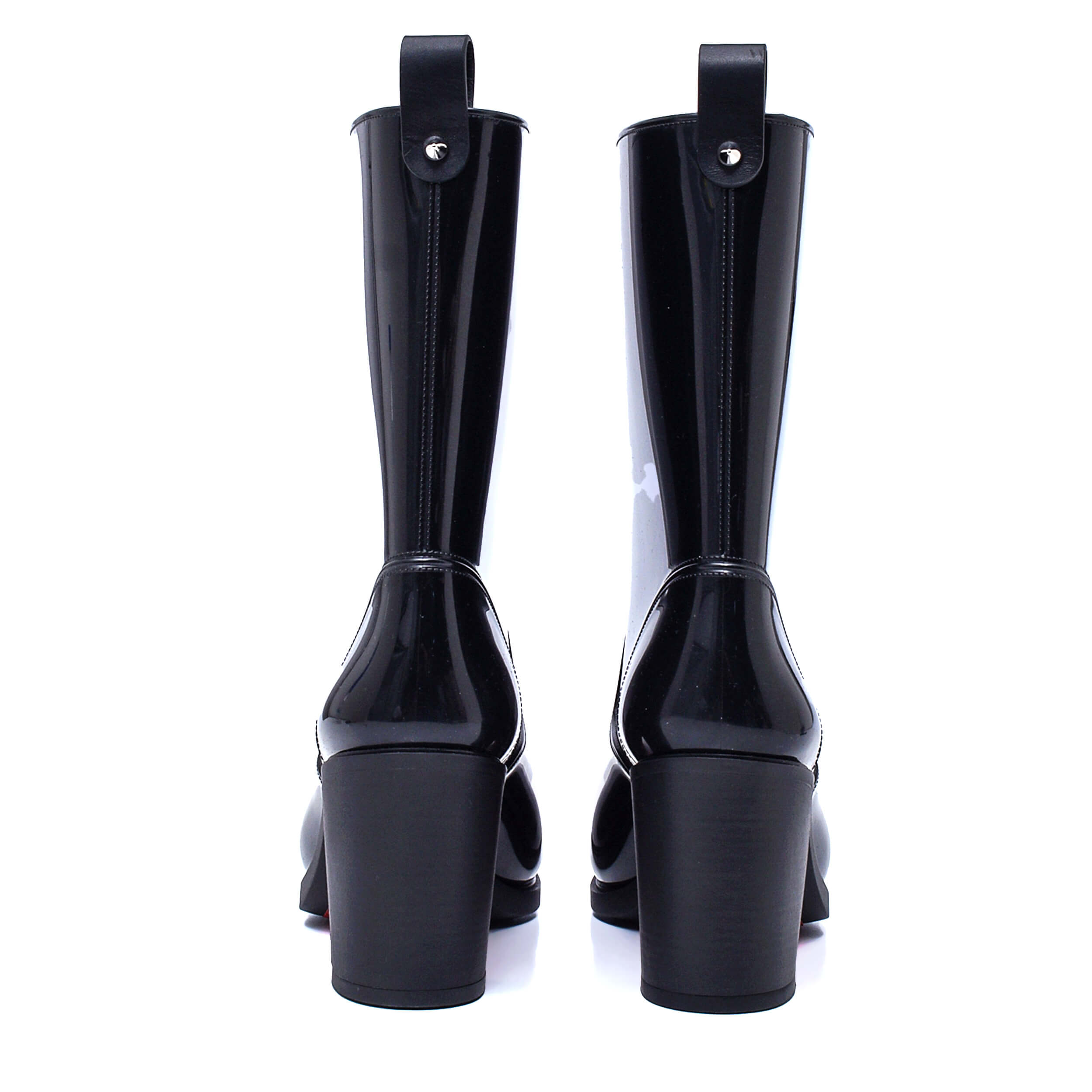 Christian Louboutin - Black Patent Leather PVC Rubber Rain Boots / 38